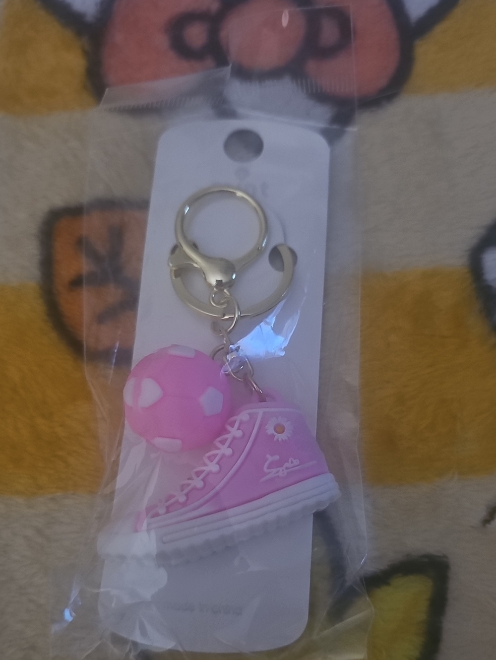 Mint Pink Sneaker & Soccer Ball Charm Keychain with Gold Hardware